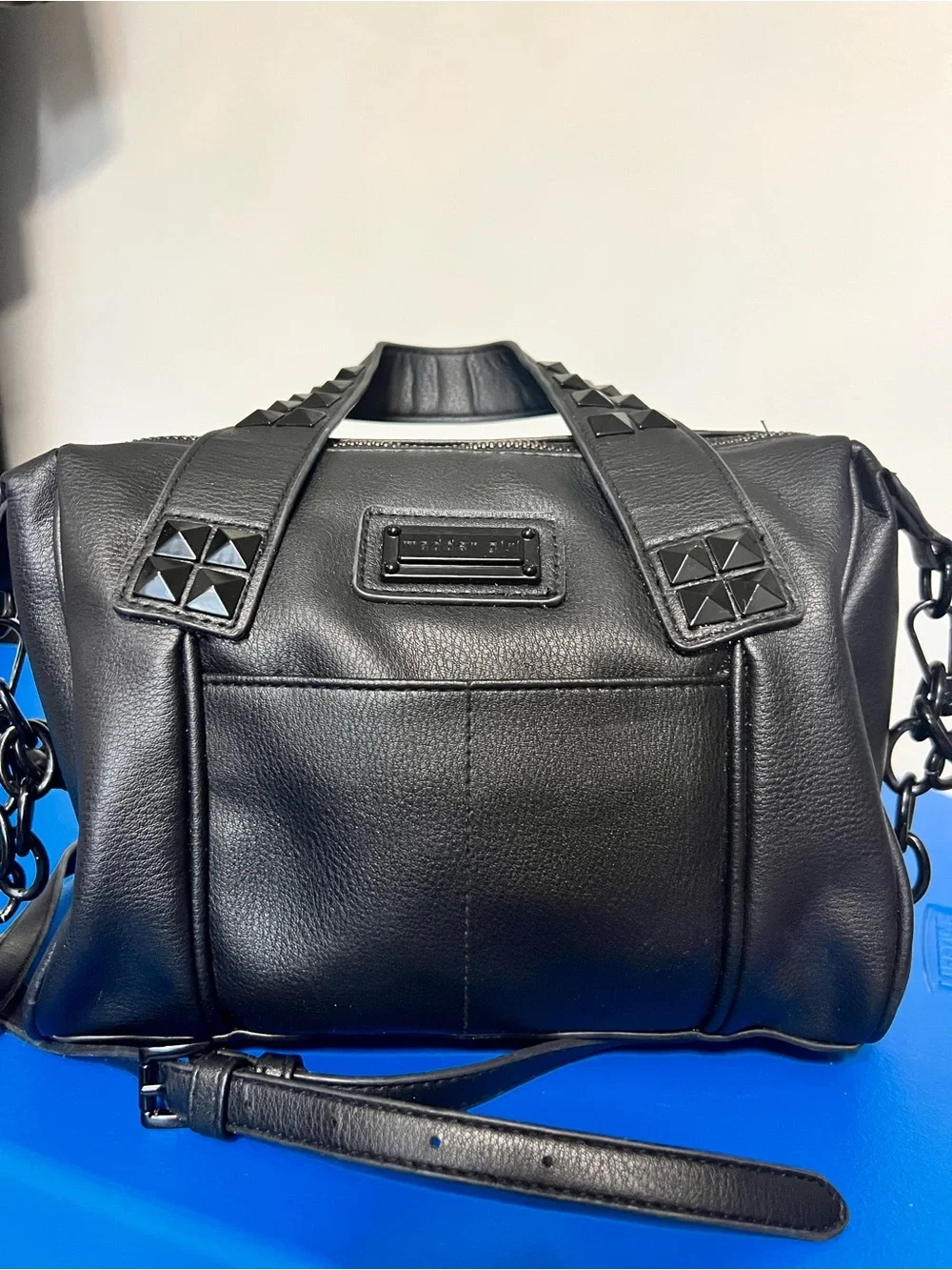 Madden Girl Gabby Small Bowler Bag with Studs - Black Crossbody Satchel
